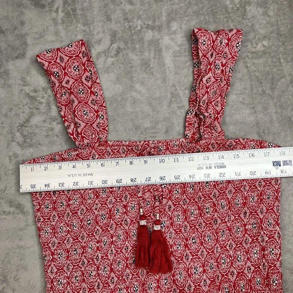 BOG Smocked Mini Dress Womens‎ XL Red Egret Tassel Ruffle Boho